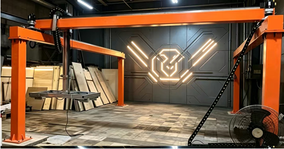 Gantry-type panel loading and unloading robot for woodworking automation