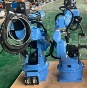 Blue 6-axis industrial welding robot arm by JinXi, designed for high-precision MIG/TIG welding in automotive and metal fabrication